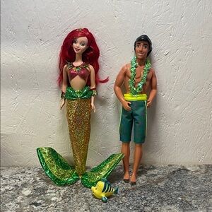 Mattel Disney "Seaside Holiday Ariel" & "Tropical Splash Eric" Dolls (1997/2000)